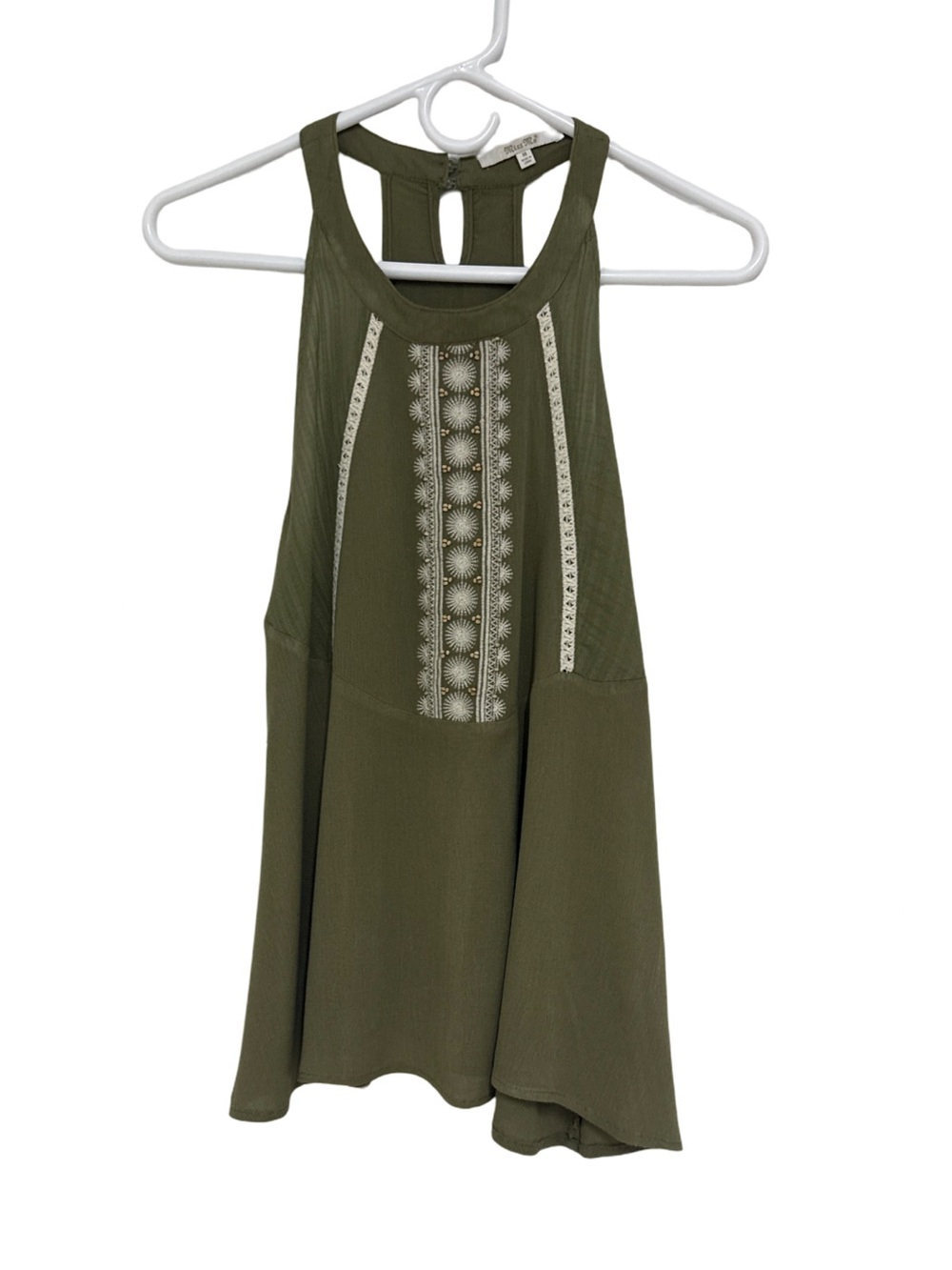 Miss Me Olive Green Beaded Halter Tank Top Women’s Medium